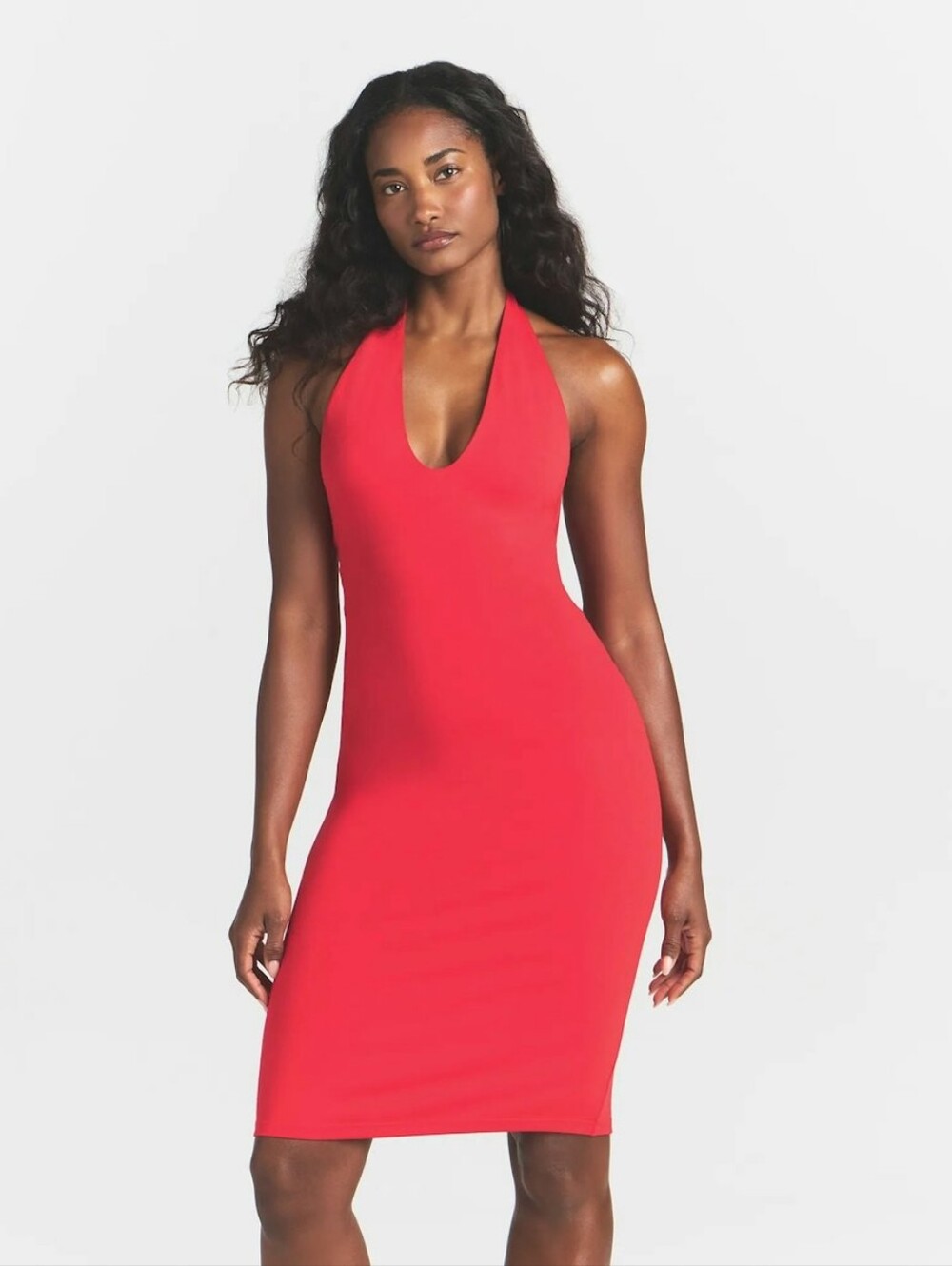 Skims Smooth Lounge Layers Halter Midi Dress OP-DRS-12450W Carmine Size XS